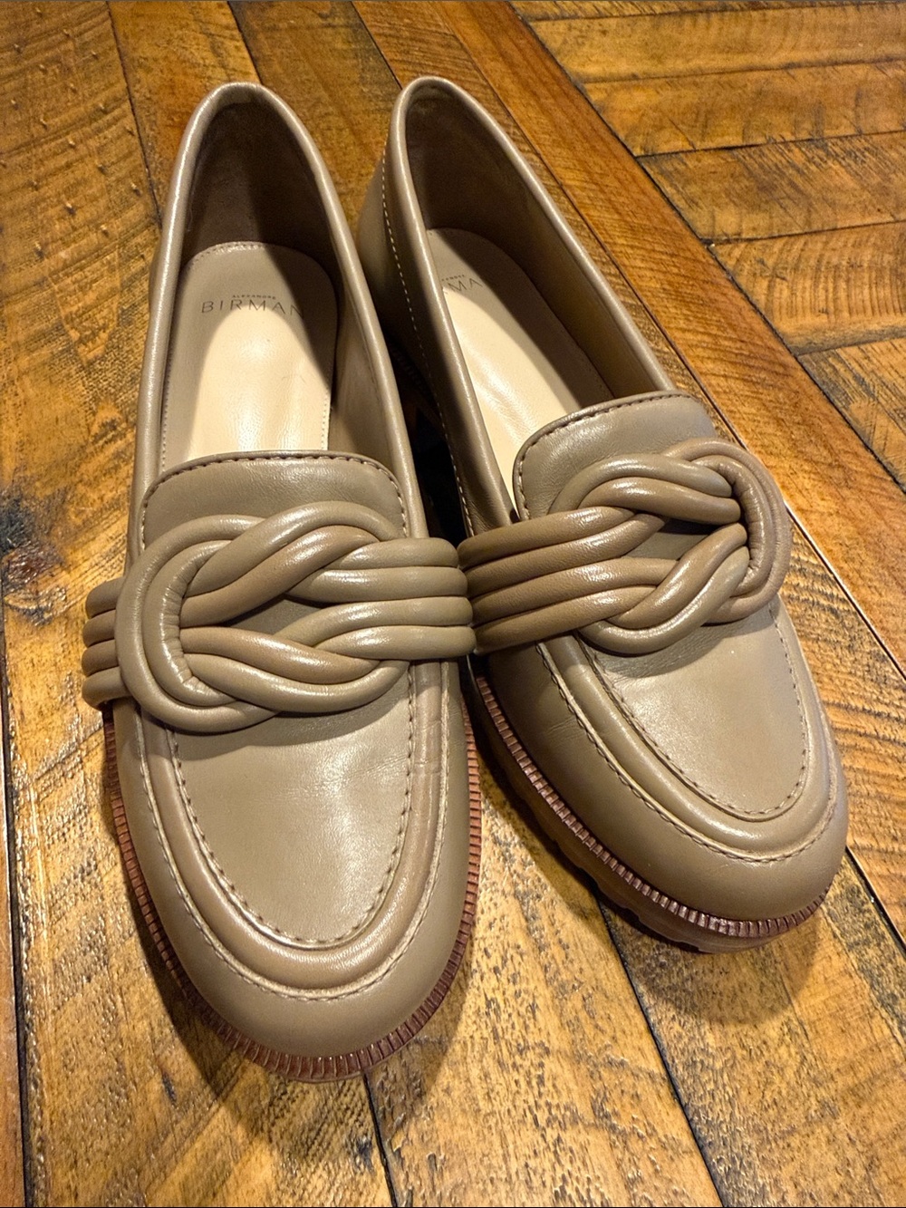 Alexandre Birman Taupe Braided-Strap Leather Loafers